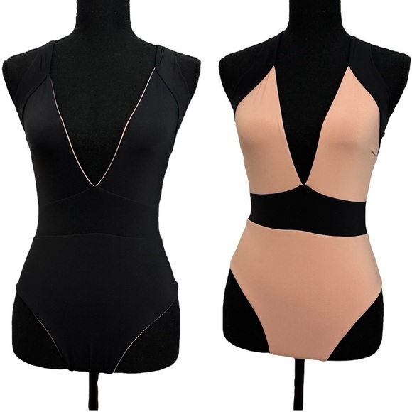 Revolve KYA Swimsuit One Piece Reversible Black Pink Summer Beach Size Small - Picture 1 of 7